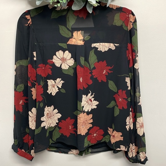NWT Monteau Los Angeles Black Floral Long Sleeve Blouse XL - Picture 3 of 16